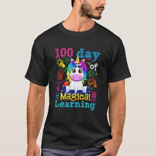 Unicorn 100 Days Of Magical Learning 100Th School T-Shirt (Front)