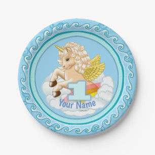 Unicorn 1 Year old Birthday paper plates