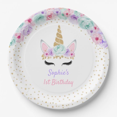 Unicorn 1st Birthday _ Gold Teal Pink Purple Paper Plates