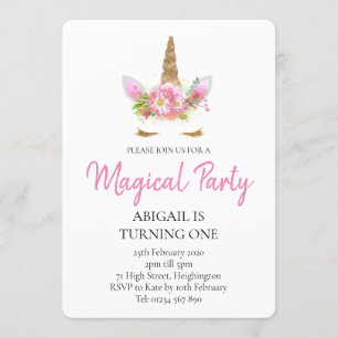 unicorn 1st birthday invitation