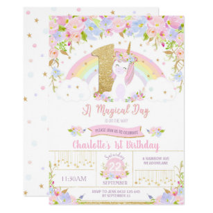 Gold Unicorn Floral Birthday Invitation Printable Template Editable Invitation Any Age Birthday Pink Unicorn Party Girls Age Birthday