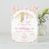 Unicorn 1st Birthday Invitation Floral Rainbow (Standing Front)