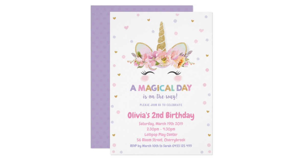 unicorn 1st birthday invitation girls gold glitter zazzlecom