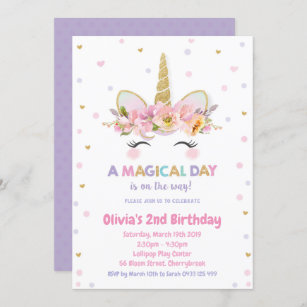 Unicorn 1st Birthday Invitation Girls Gold Glitter