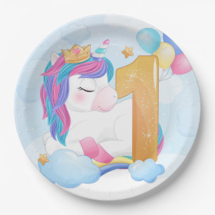 Unicorn 1st Birthday Paper Plates