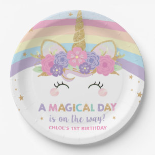 Unicorn 1st Birthday Party Rainbow Cute Paper Plates