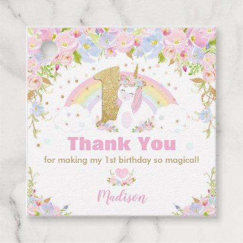 Unicorn 1st Birthday Party Thank You Gift Favor Tags
