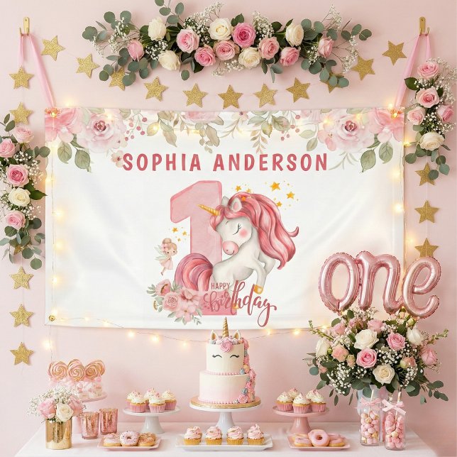 Unicorn 1st Birthday Pink Little Girl  Banner (Creator Uploaded)