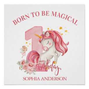 Unicorn 1st Birthday Pink Little Girl Poster