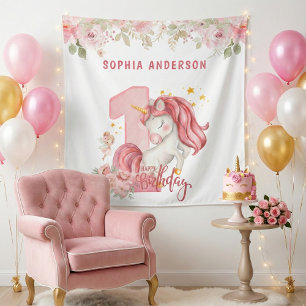 Unicorn 1st Birthday Pink Little Girl  Tapestry
