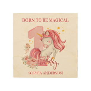 Unicorn 1st Birthday Pink Little Girl Wood Wall Art