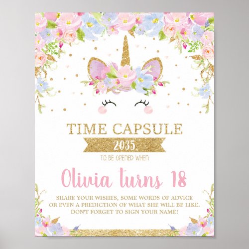 Unicorn 1st Birthday Time Capsule Game Activity Poster