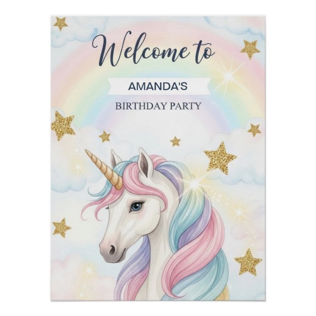 Unicorn 1stBirthday Party Personalized Welcome Poster (Front)