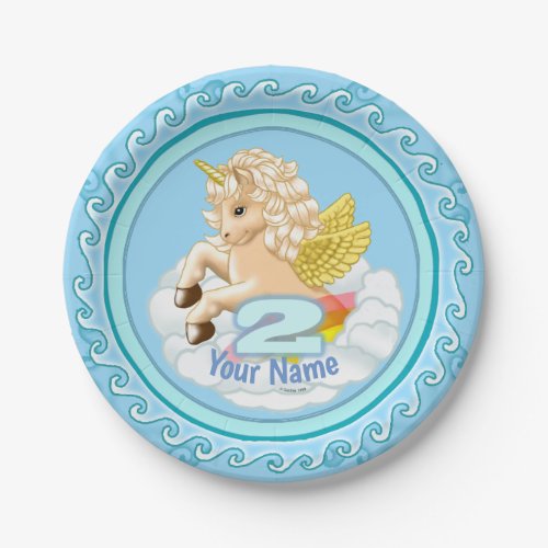 Unicorn  2 Year old Birthday paper plates