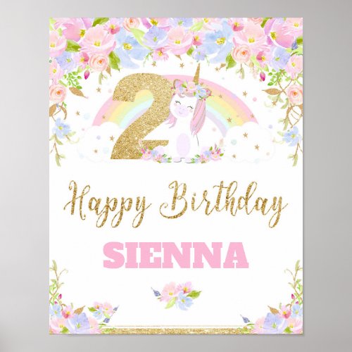 Unicorn 2ND Birthday Party Welcome Poster Sign