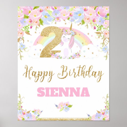 Unicorn 2ND Birthday Party Welcome Poster Sign | Zazzle.com