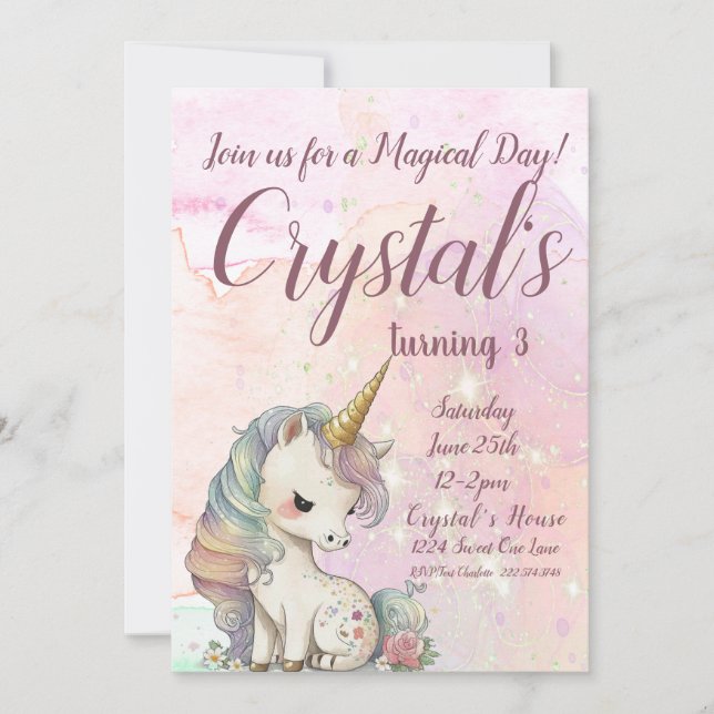 Unicorn 3rd Birthday            Invitation (Front)