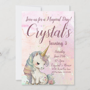 Unicorn 3rd Birthday            Invitation