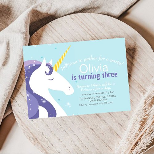 Unicorn 3rd Birthday Invitations Magical Cute