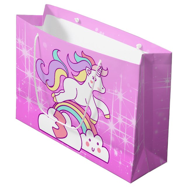 Unicorn 3rd Birthday Large Gift Bag (Front Angled)