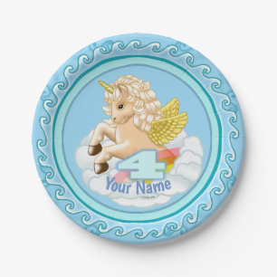 Unicorn 4 Year old Birthday paper plates