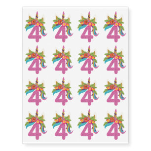 Unicorn 4th Birthday For Girls Kids Temporary Tattoos