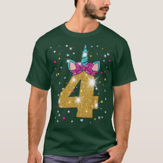 Unicorn 4th Birthday Girl Four 4 Years Old T-Shirt