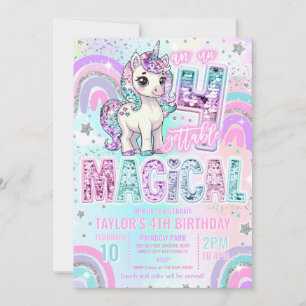 Unicorn 4th Birthday Un-fourgettable Magical Invitation