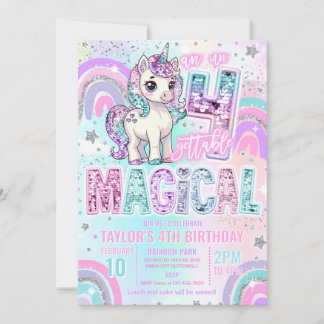 Unicorn 4th Birthday Un-fourgettable Magical Invitation