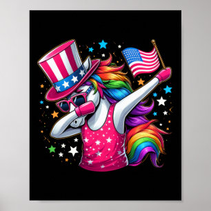 Unicorn 4th Of July Uncle Sam Girls American Flag Poster