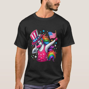 Unicorn 4th Of July Uncle Sam Girls American Flag T-Shirt