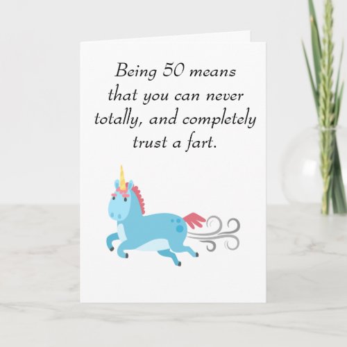 Unicorn 50th Birthday Trust a Fart Humor 50 Card