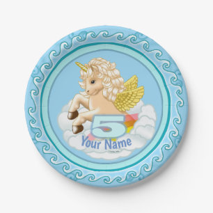 Unicorn 5 Year old Birthday paper plates