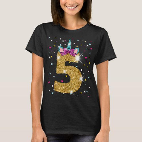 Unicorn 5th Birthday Girl Five 5 Years Old 950 T_Shirt