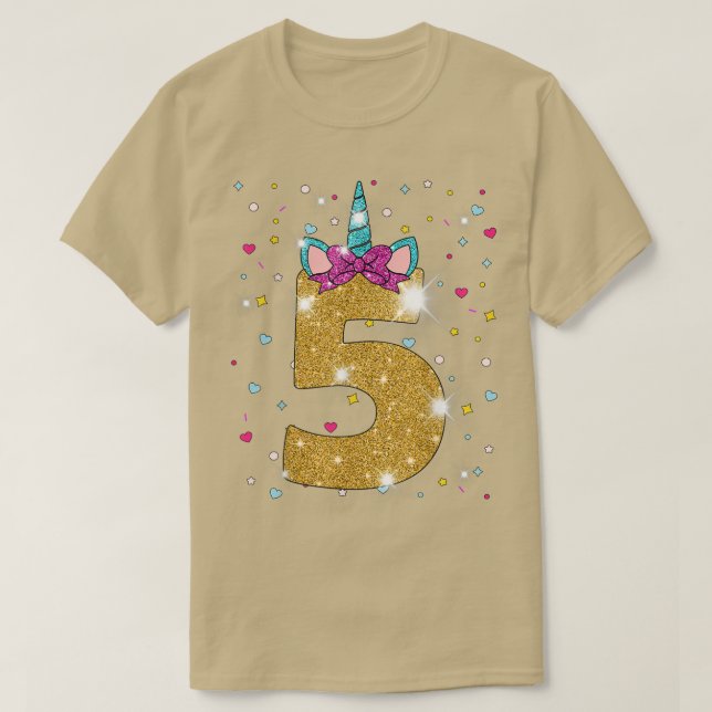Unicorn 5th Birthday Girl Five 5 Years Old  T-Shirt (Design Front)
