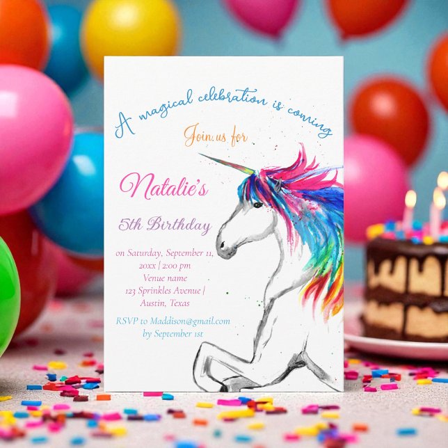 Unicorn 5th Birthday Girl Pink Magical Fifth Invitation (Creator Uploaded)