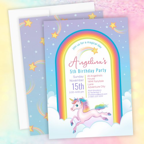 Unicorn 5th Birthday Party Invitation