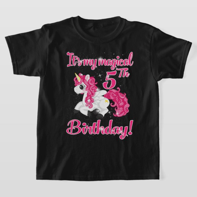 Unicorn 5th Birthday Party Shirt Girl 5 Years Old  (Laydown)
