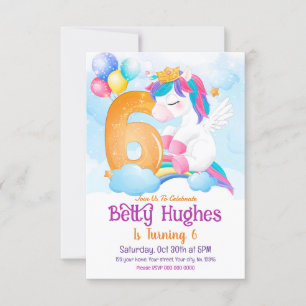 Unicorn 6th Birthday Invitation