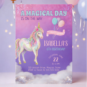 Unicorn 6th Birthday Party Invitation