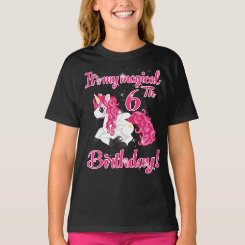 Unicorn 6th Birthday Party Shirt Girl 6 Years Old 