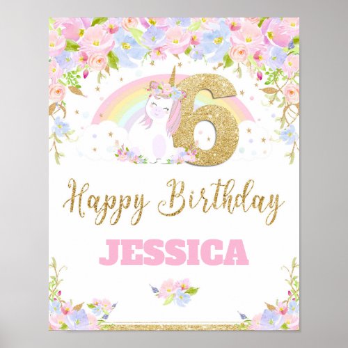 Unicorn 6TH Birthday Party Welcome Poster Sign