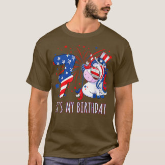 Unicorn 7th Birthday 4th Of July Girl Boy 7 Year O T-Shirt