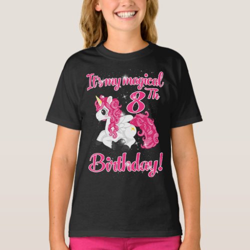 Unicorn 8th Birthday Party Shirt Girl 8 Years Old 