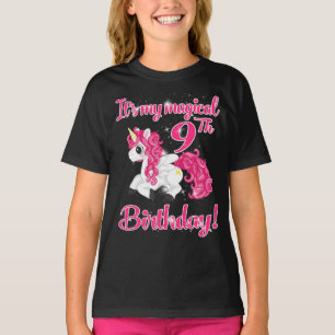 Unicorn 9th Birthday Party Shirt Girl 9 Years Old