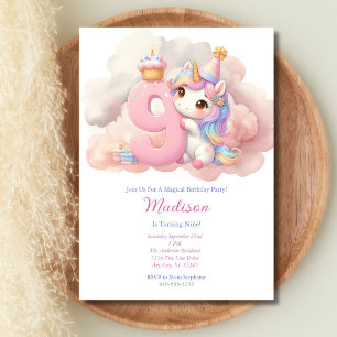 Unicorn 9th Ninth Pink Blue Purple Girl Birthday Invitation