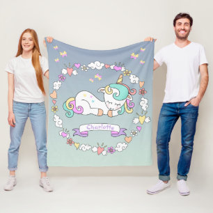 Unicorn, Add Name, Cozy, Pastel Colors, Fleece Blanket