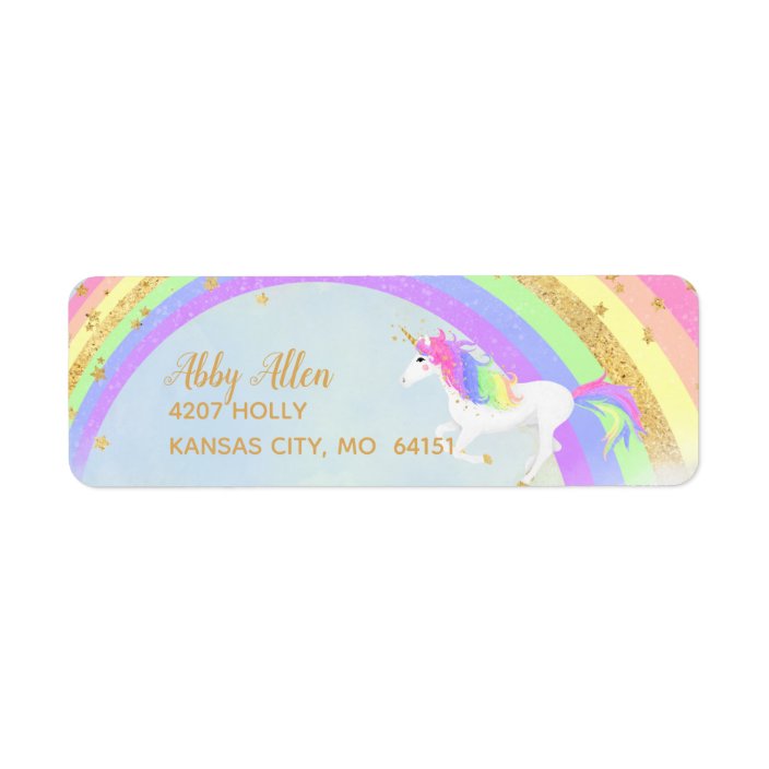 Unicorn Address Labels Magical Gold