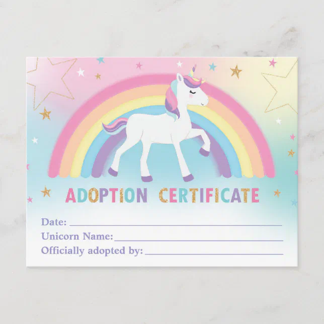Unicorn Adoption Certificate Birthday Party Favor | Zazzle for Adopt A Unicorn Free Printable