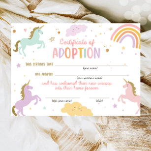 Unicorn Adoption Magical Birthday Certificate  Invitation